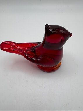 Red Glass Bird Cardinal Of Love Figurine Signed and Dated By Artist